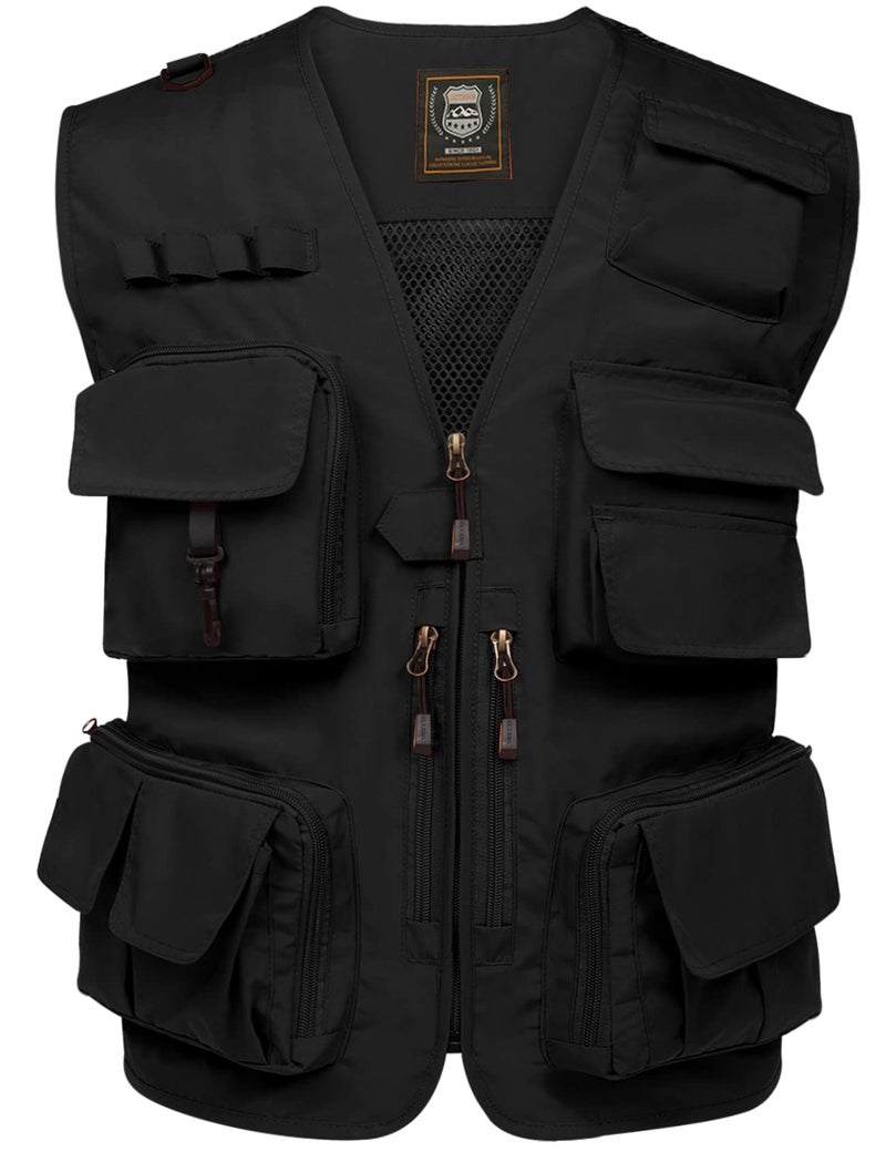 PEHMEA Men's Fishing Vest Utility Detachable Summer Vests with Pockets for Safari Travel Outdoor Work Photo Cargo Fly(Black-L) - Image 1